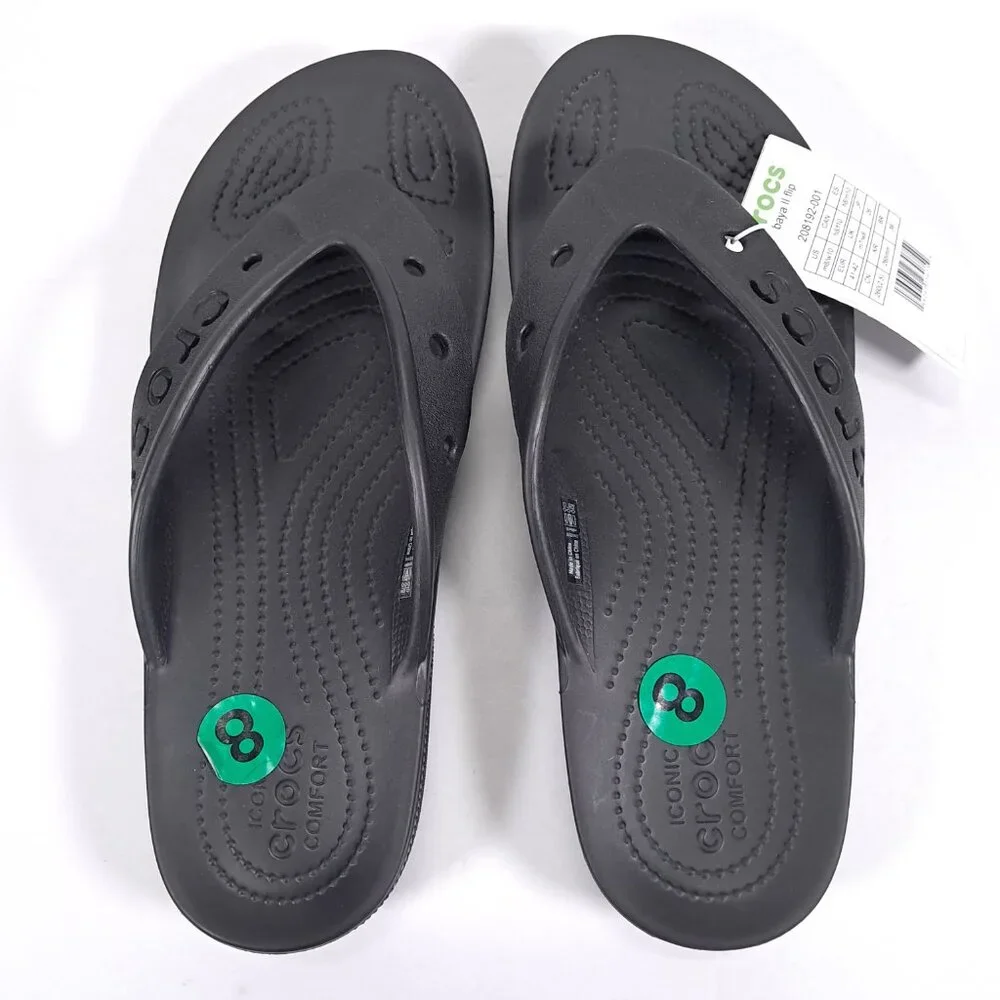 CROCS Sandals Unisex M8 W10 Black Thong Baya II Flip Flops